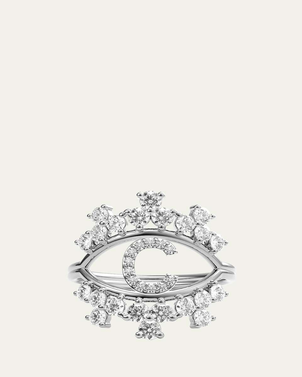 Sara 18K White Gold Diamond Ring, Letter C